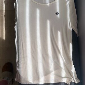 Tommy Hilfiger White Short Sleeve Scoop Neck Top with Subtle Logo